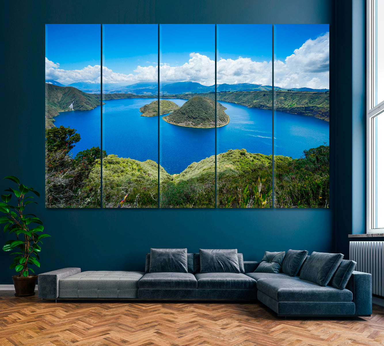 Gorgeous Blue Cuicocha Lake Ecuador Canvas Print ArtLexy 5 Panels 36"x24" inches 