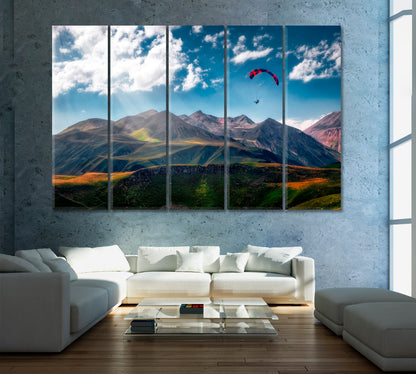 Paraglider over Georgia Mountains Canvas Print ArtLexy 5 Panels 36"x24" inches 