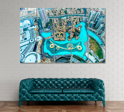 Dubai Fountain Aerial View Canvas Print ArtLexy 5 Panels 36"x24" inches 