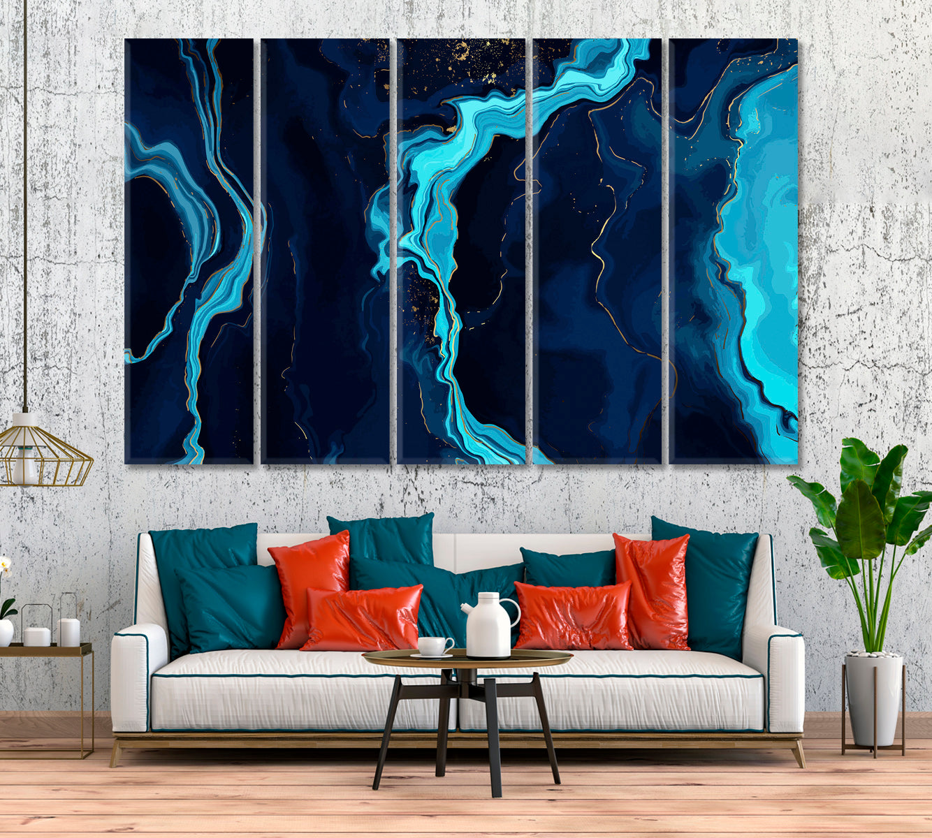 Blue Marble Ocean Swirls Canvas Print ArtLexy 5 Panels 36"x24" inches 