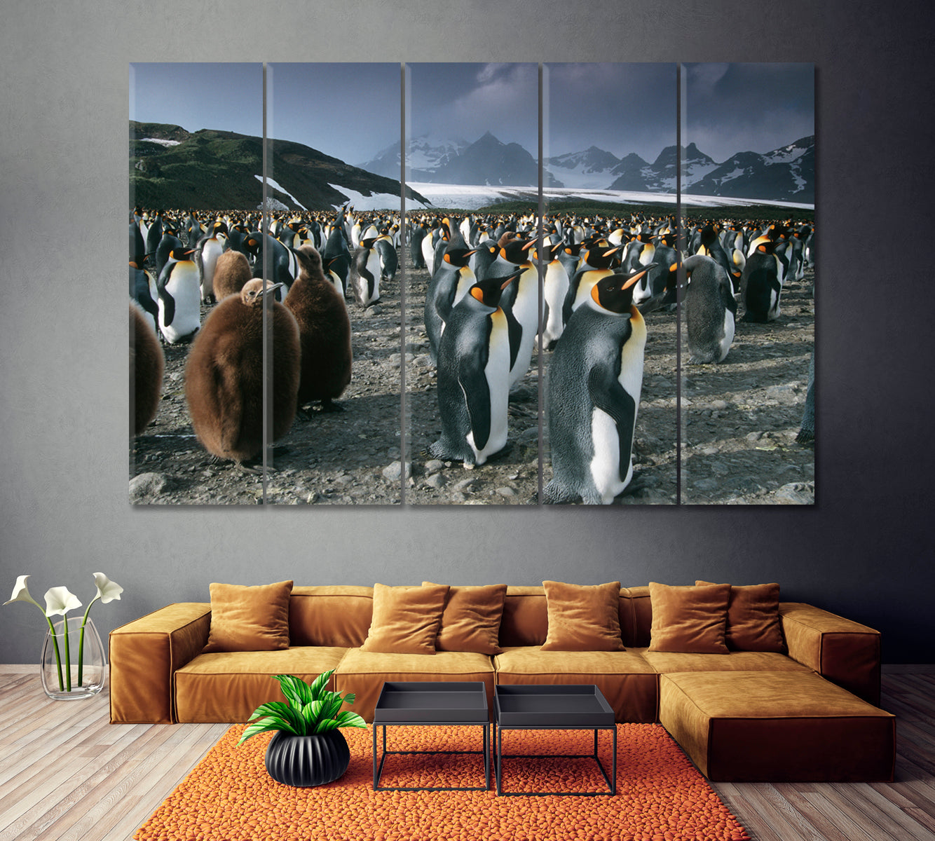 King Penguins Canvas Print ArtLexy 5 Panels 36"x24" inches 
