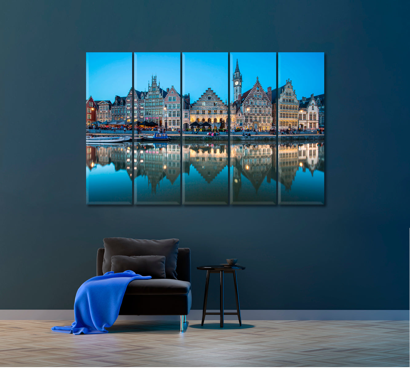 Ghent Belgium at Twilight Canvas Print ArtLexy 5 Panels 36"x24" inches 