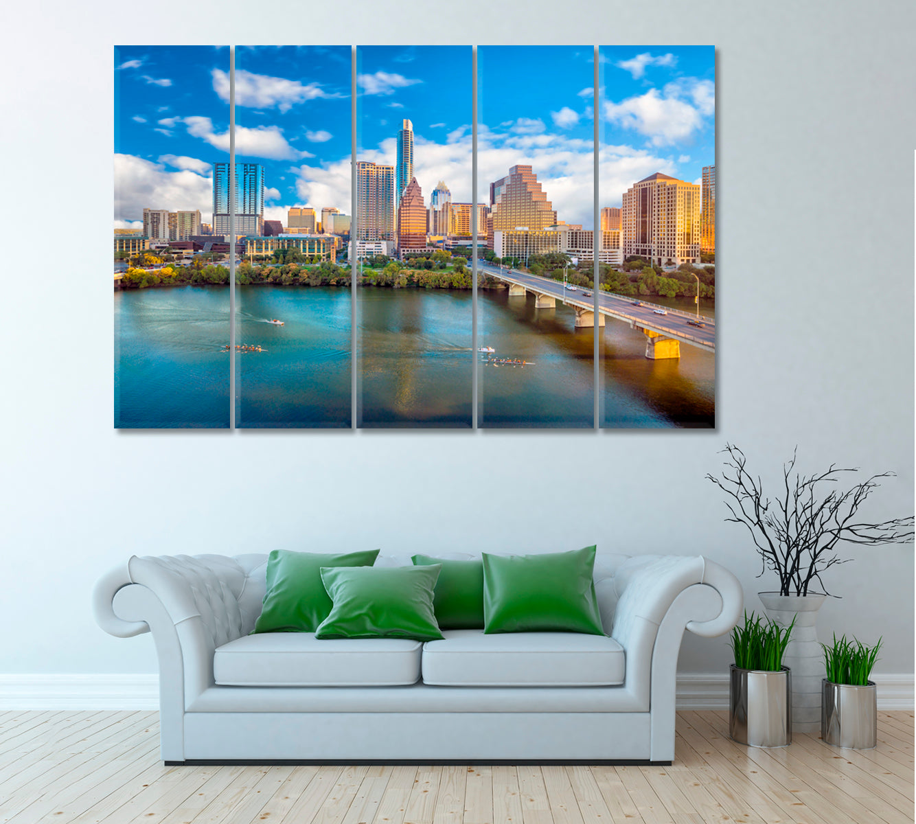 Austin Downtown Skyline Over Colorado RIver Canvas Print ArtLexy 5 Panels 36"x24" inches 