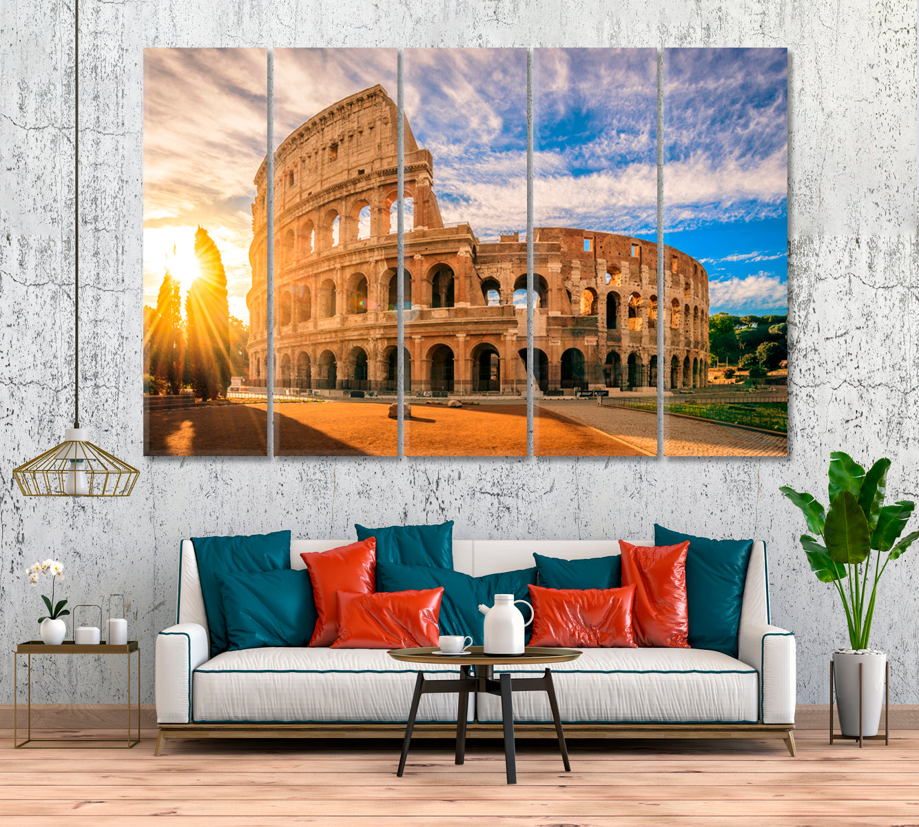 Colosseum at Sunrise Rome Italy Canvas Print ArtLexy 5 Panels 36"x24" inches 