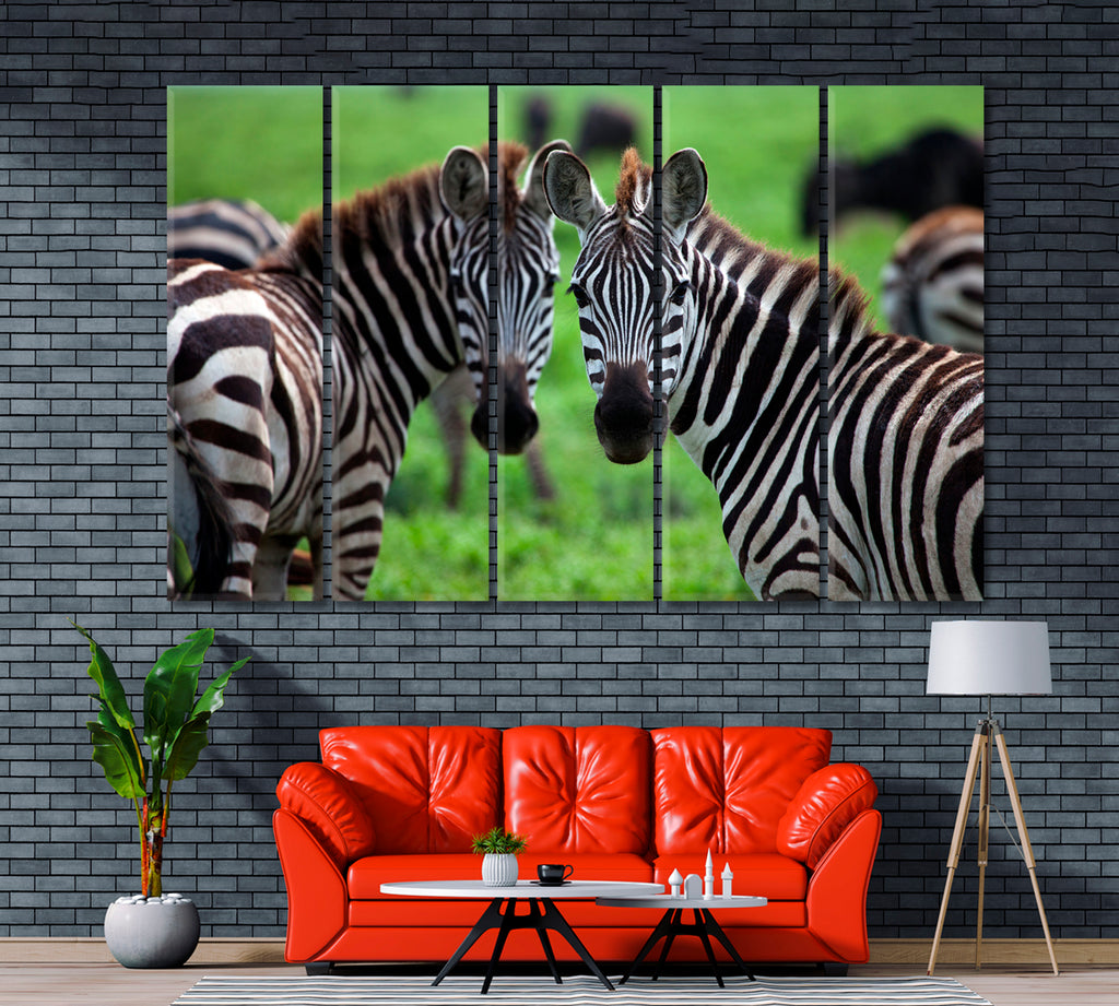 Zebras in Serengeti National Park Tanzania Canvas Print ArtLexy 5 Panels 36"x24" inches 