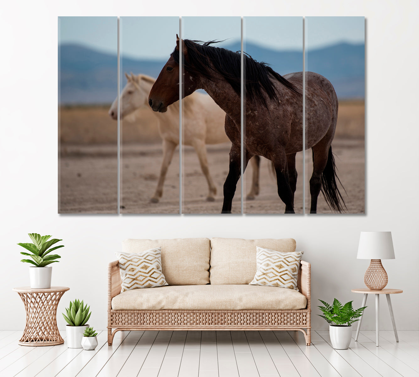 Wild Mustangs in Western Utah USA Canvas Print ArtLexy 5 Panels 36"x24" inches 