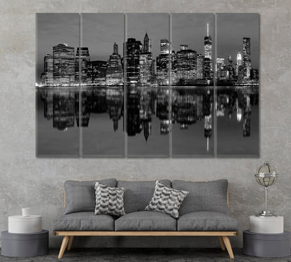 Manhattan Downtown in Black and White Canvas Print ArtLexy 5 Panels 36"x24" inches 