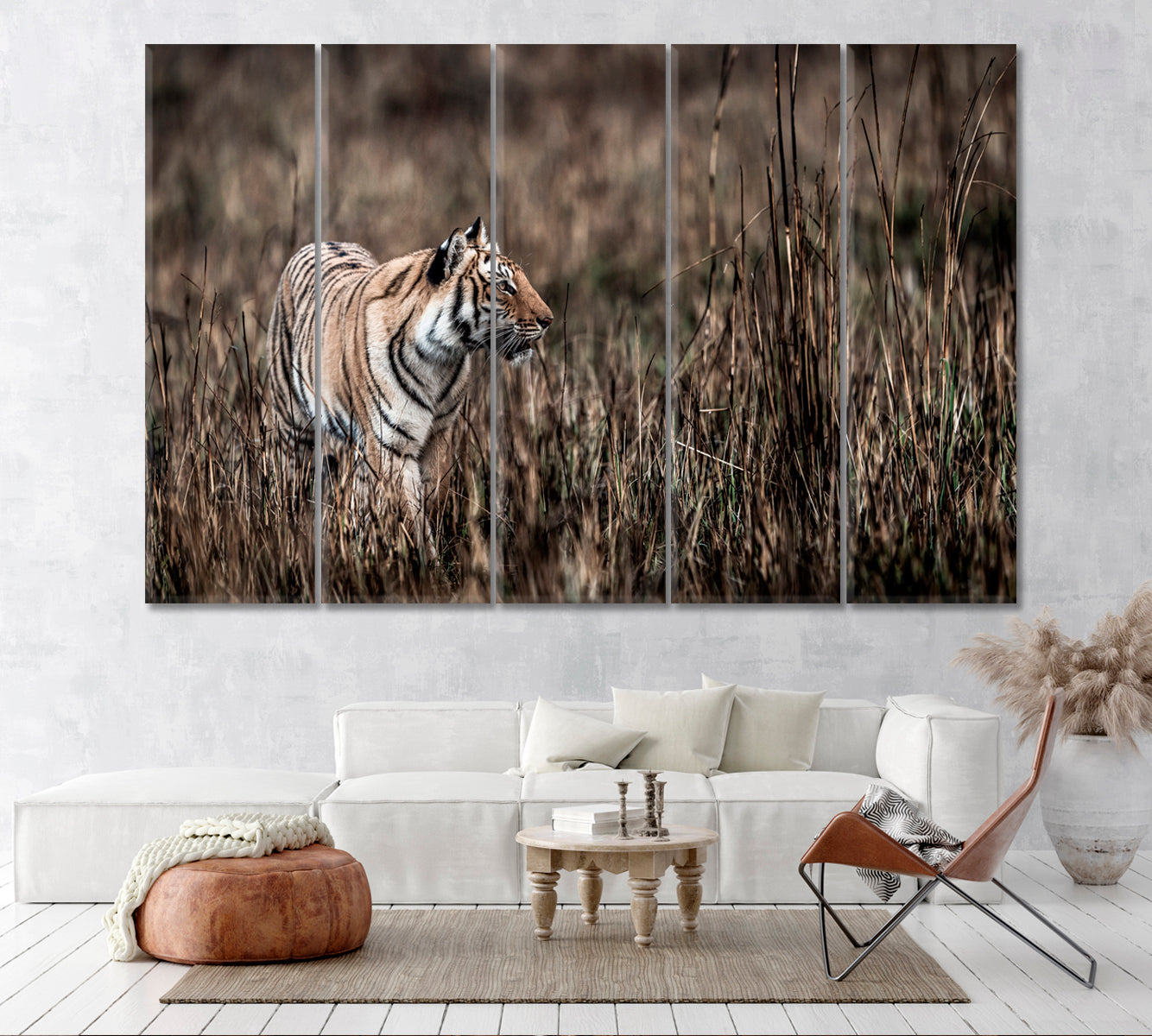 Tiger in Jim Corbett National Park India Canvas Print ArtLexy 5 Panels 36"x24" inches 