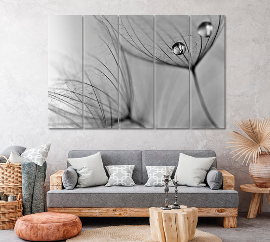 Dandelion with Water Drops Canvas Print ArtLexy 5 Panels 36"x24" inches 