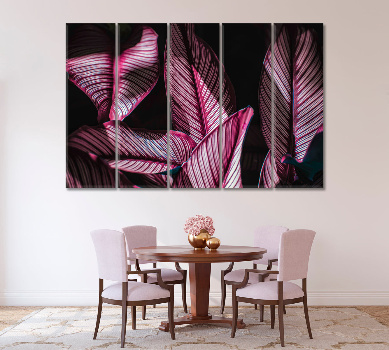 Purple Tropical Leaves Canvas Print ArtLexy 5 Panels 36"x24" inches 