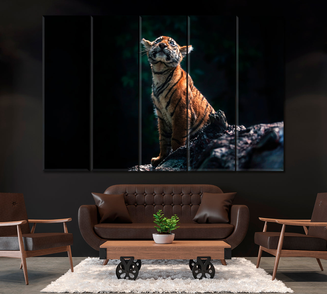 Sumatran Tiger Portrait Canvas Print ArtLexy 5 Panels 36"x24" inches 