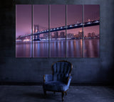 Manhattan Bridge at Night New York Canvas Print ArtLexy 5 Panels 36"x24" inches 