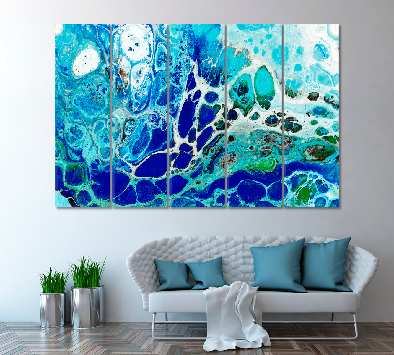 Blue Watercolour Liquid Pattern Canvas Print ArtLexy 5 Panels 36"x24" inches 