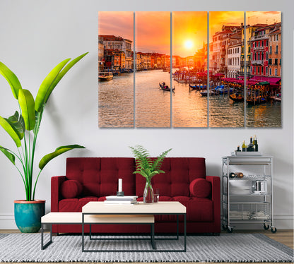 Sunset over Grand Canal Venice Canvas Print ArtLexy 5 Panels 36"x24" inches 