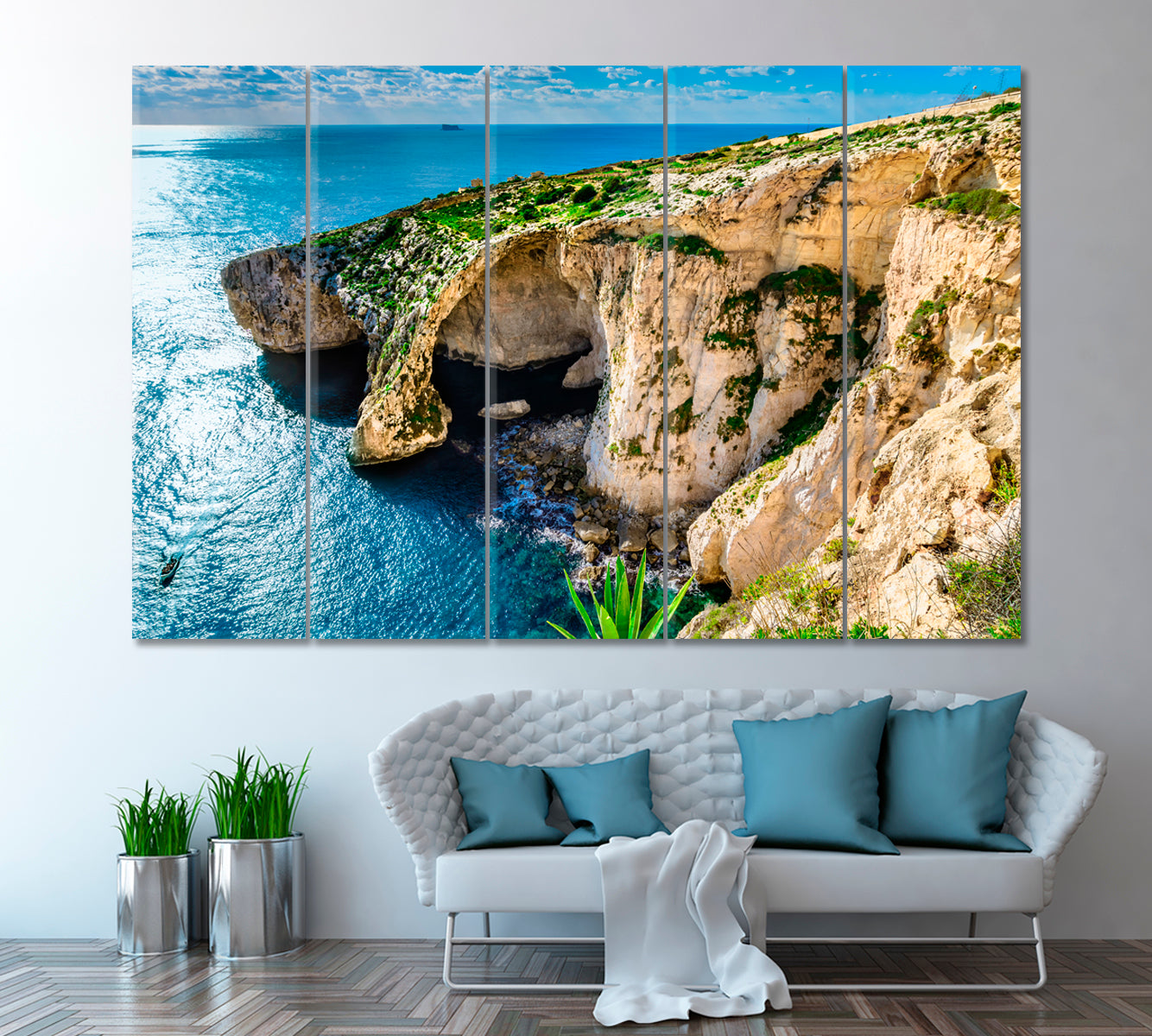 Blue Grotto Malta Canvas Print ArtLexy 5 Panels 36"x24" inches 