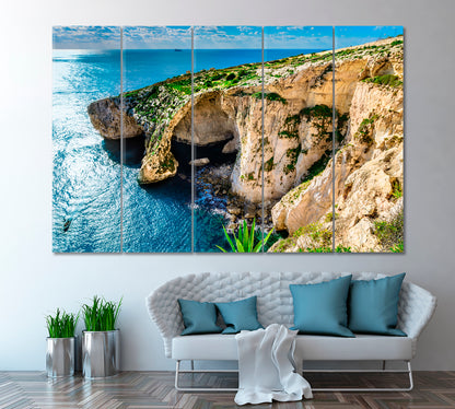 Blue Grotto Malta Canvas Print ArtLexy 5 Panels 36"x24" inches 