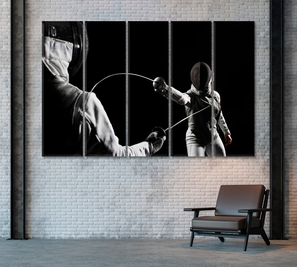 Fencing Action Canvas Print ArtLexy 5 Panels 36"x24" inches 