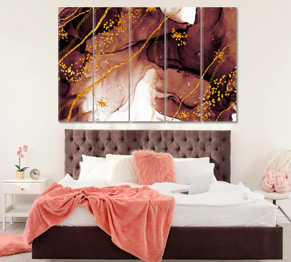 Abstract Painting with Golden Swirls Canvas Print ArtLexy 5 Panels 36"x24" inches 