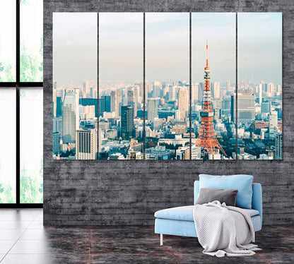 Tokyo Tower Japan Canvas Print ArtLexy 5 Panels 36"x24" inches 