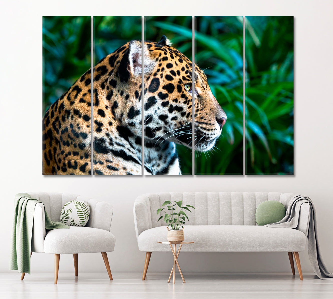 Jaguar in Jungle Canvas Print ArtLexy 5 Panels 36"x24" inches 