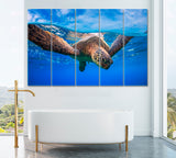 Sea Turtle Underwater Canvas Print ArtLexy 5 Panels 36"x24" inches 