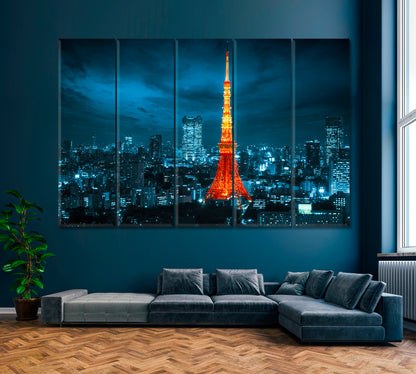 Tokyo at Night Canvas Print ArtLexy 5 Panels 36"x24" inches 