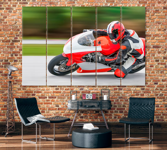 Motorcyclist on Track Canvas Print ArtLexy 5 Panels 36"x24" inches 