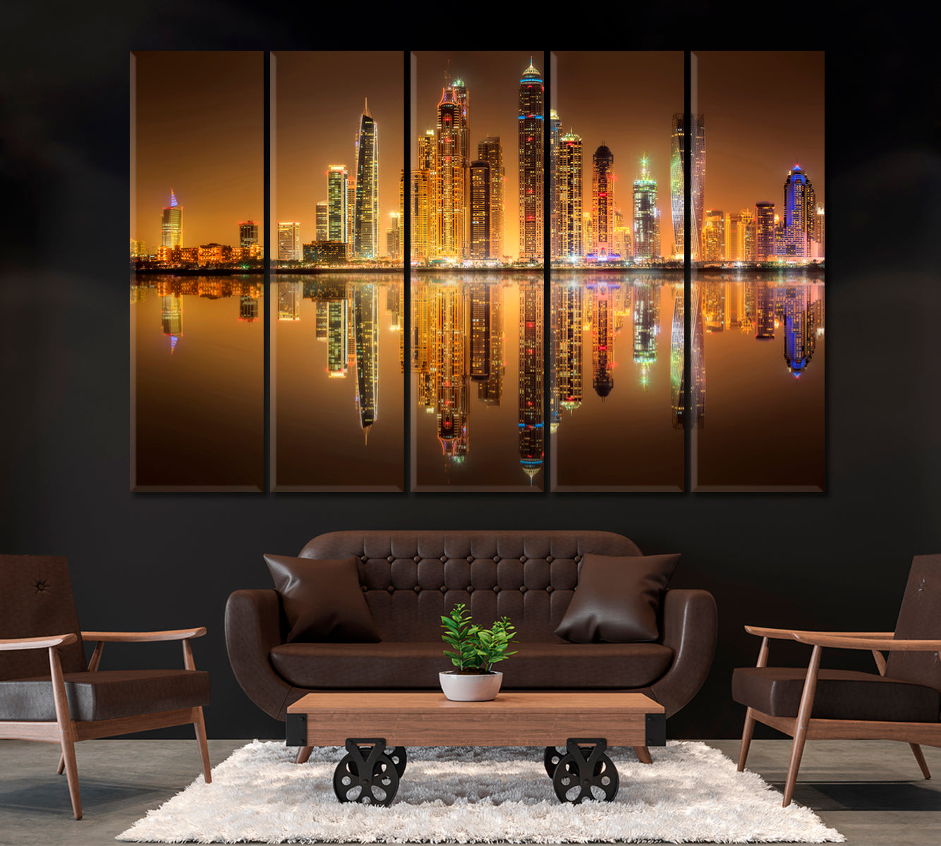 Dubai Marina Bay UAE Canvas Print ArtLexy 5 Panels 36"x24" inches 
