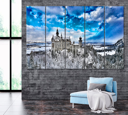 Neuschwanstein Castle in Winter Germany Canvas Print ArtLexy 5 Panels 36"x24" inches 