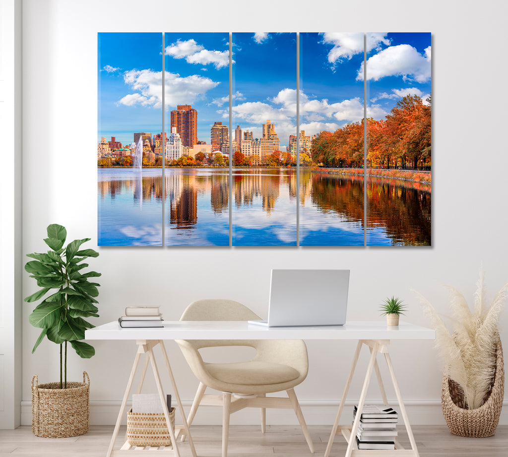 New York Central Park in Autumn Canvas Print ArtLexy 5 Panels 36"x24" inches 