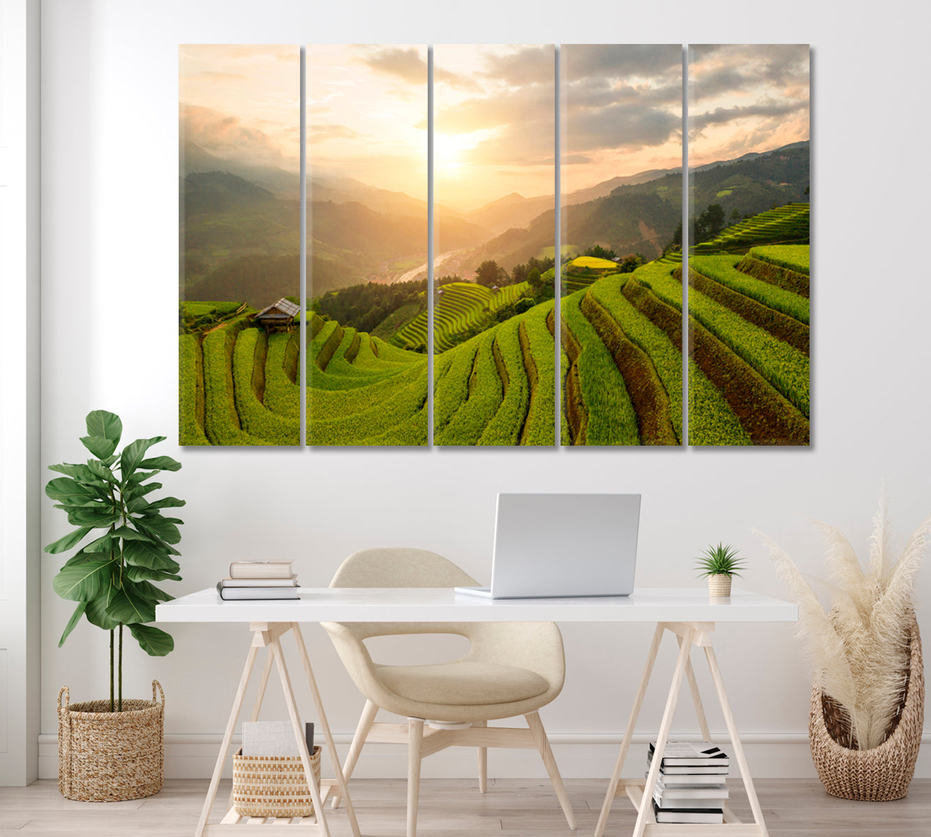 Rice Terraces of Mu Cang Chai Asia Vietnam Canvas Print ArtLexy 5 Panels 36"x24" inches 