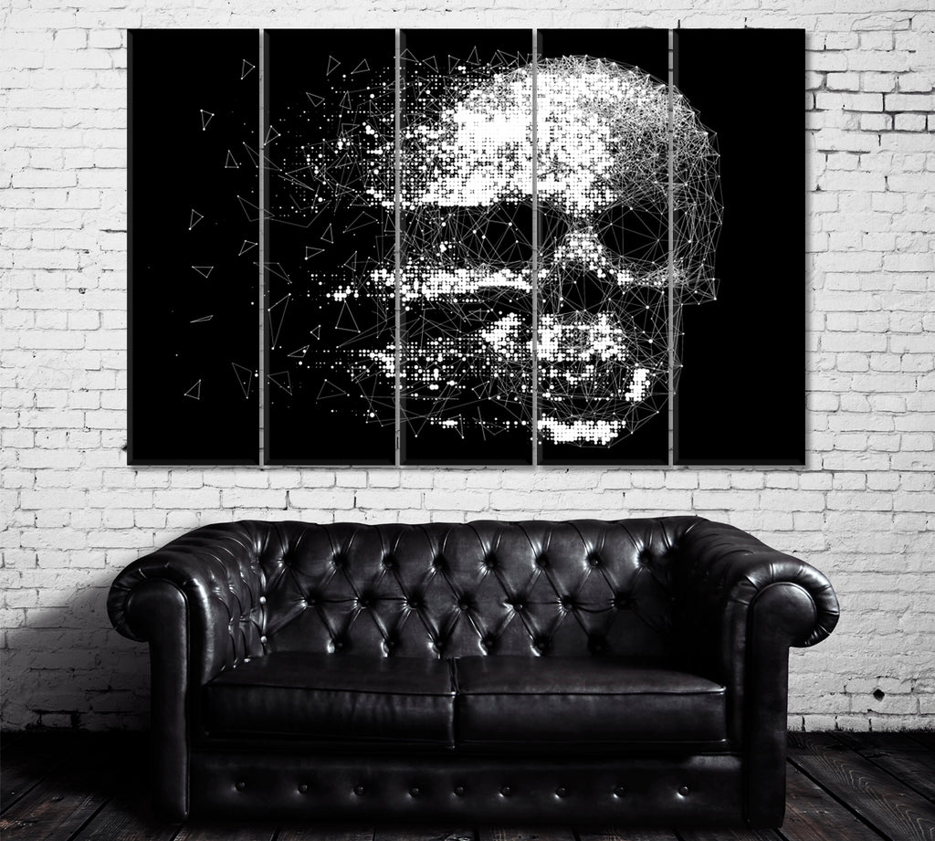 Abstract Skull in Black and White Canvas Print ArtLexy 5 Panels 36"x24" inches 