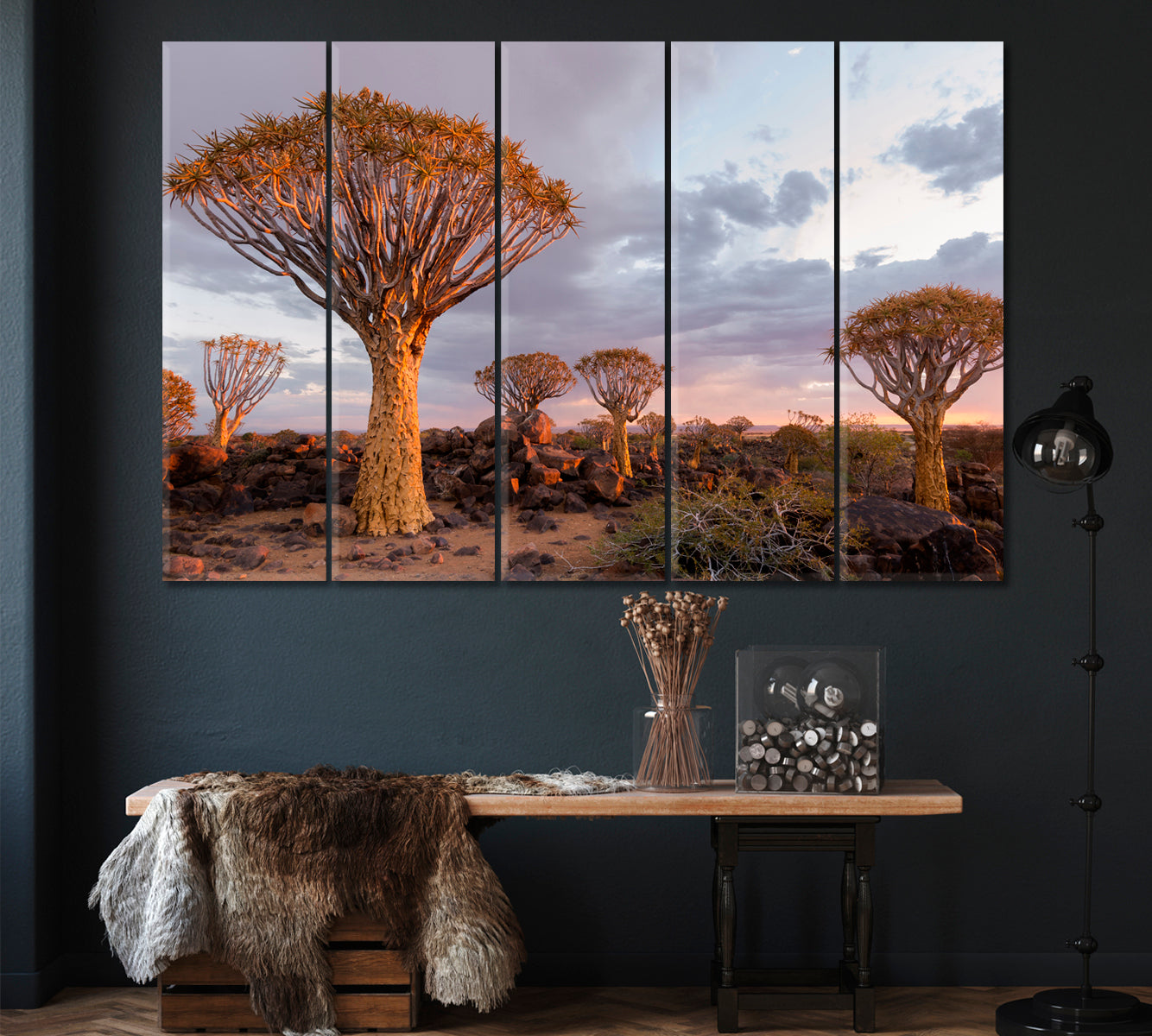 Quiver Tree Forest in Southern Namibia Canvas Print ArtLexy 5 Panels 36"x24" inches 