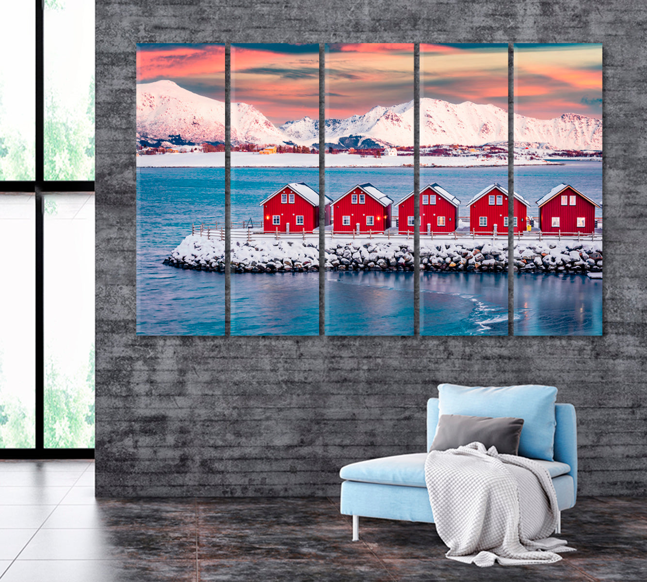 Traditional Norwegian Red Wooden Houses Lofoten Islands Canvas Print ArtLexy   