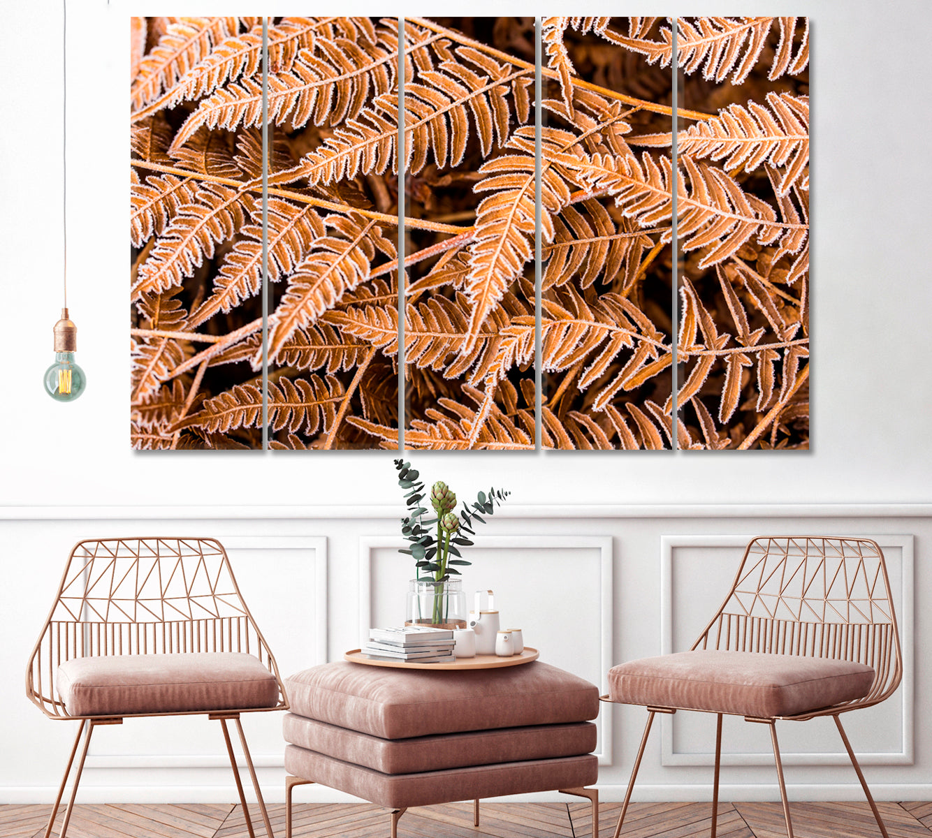 Frost on Fern Leaves Canvas Print ArtLexy 5 Panels 36"x24" inches 