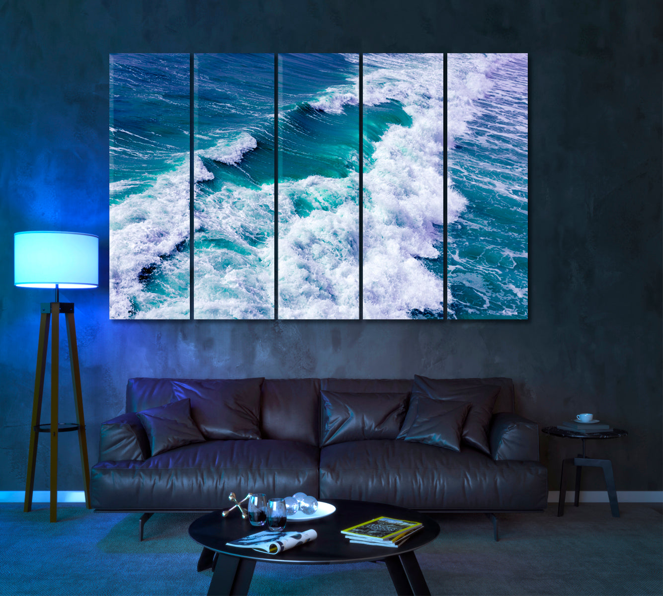 Ocean Waves Canvas Print ArtLexy 5 Panels 36"x24" inches 
