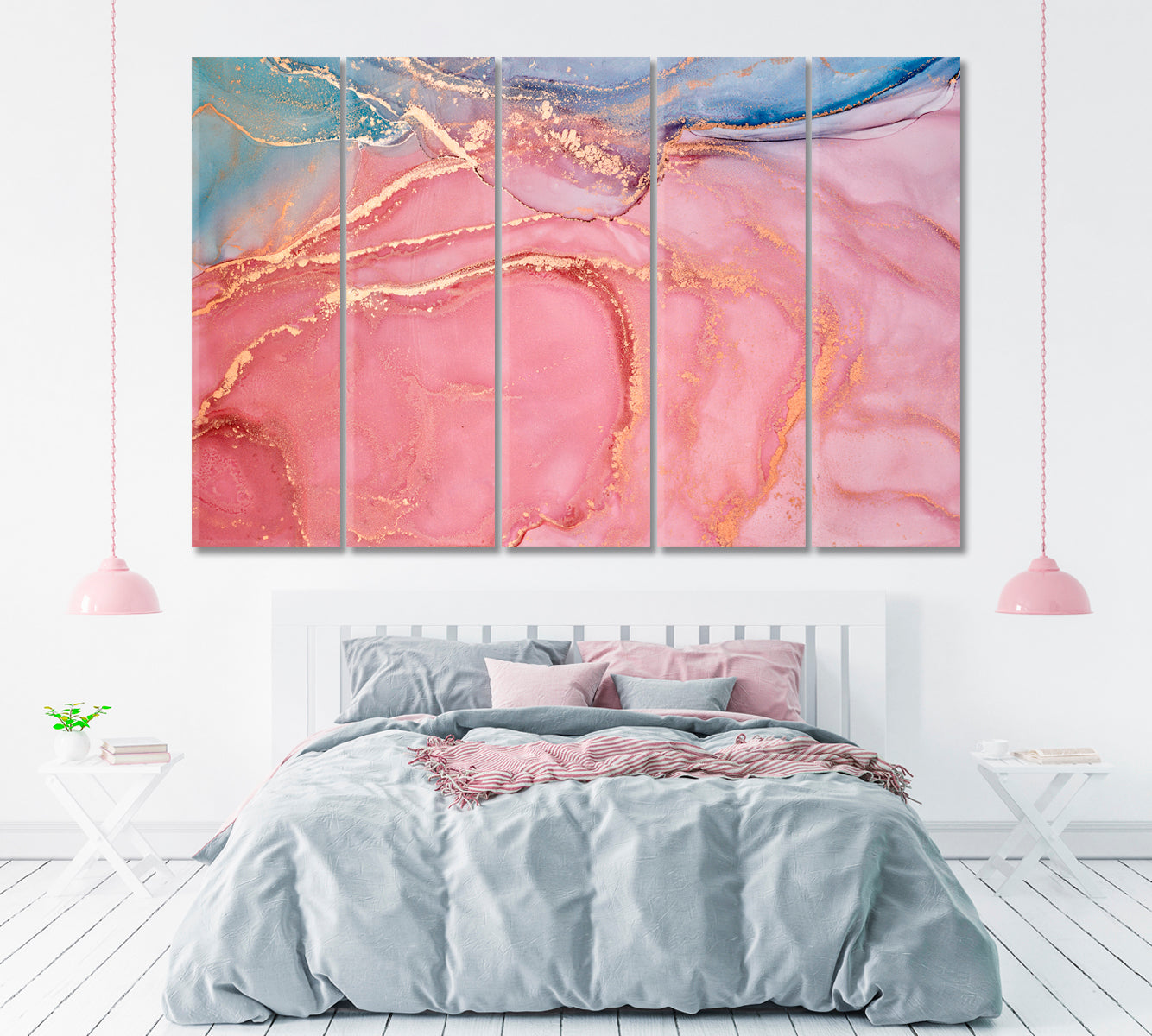 Abstract Pink Ink Pattern Canvas Print ArtLexy 5 Panels 36"x24" inches 