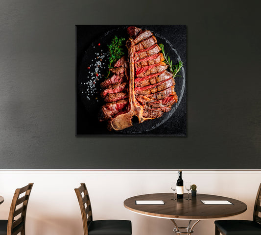 Barbecue T-Bone Steak Canvas Print ArtLexy 1 Panel 12"x12" inches 