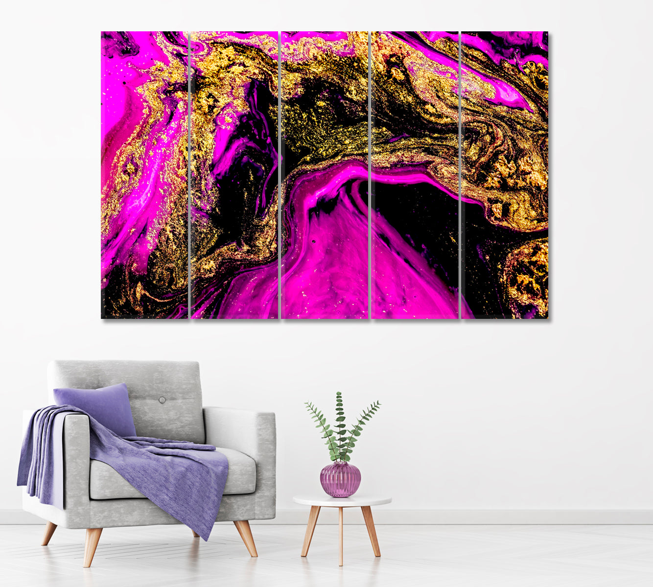 Abstract Purple Ink Swirl Canvas Print ArtLexy 5 Panels 36"x24" inches 