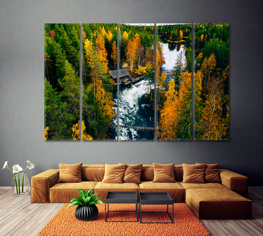 River in Autumn Forest Oulanka National Park Finland Canvas Print ArtLexy 5 Panels 36"x24" inches 