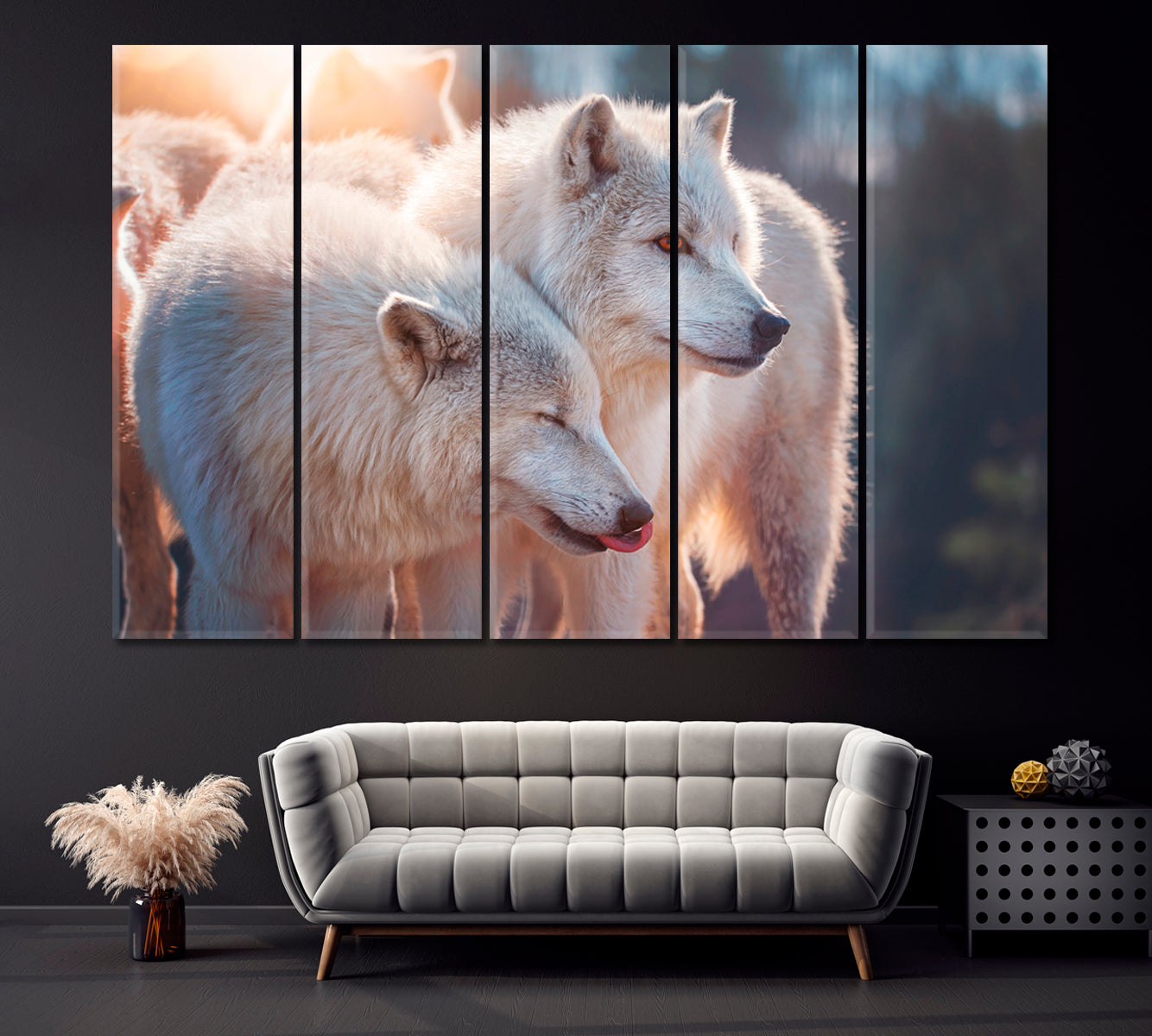 Two Beautiful Arctic Wolf in Forest Canvas Print ArtLexy 5 Panels 36"x24" inches 