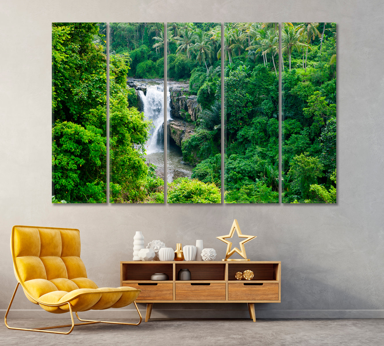 Jungle Waterfall Canvas Print ArtLexy 5 Panels 36"x24" inches 