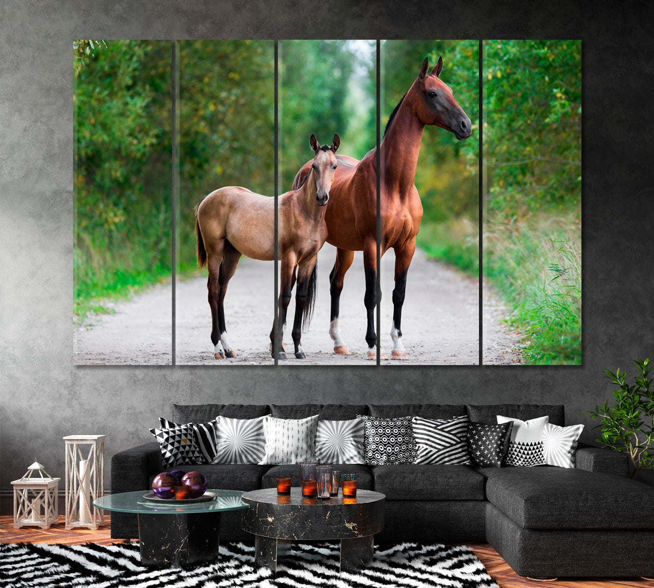 Akhal Teke Horses Mare and Foal Canvas Print ArtLexy 5 Panels 36"x24" inches 