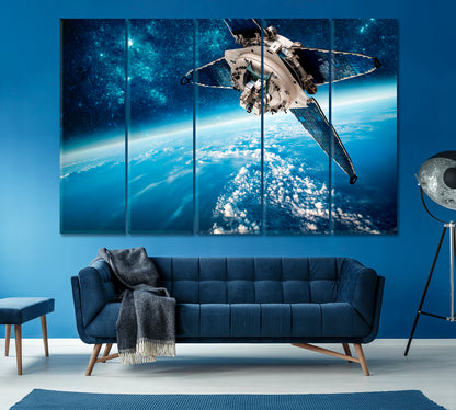 Space Satellite Orbiting Earth Canvas Print ArtLexy 5 Panels 36"x24" inches 