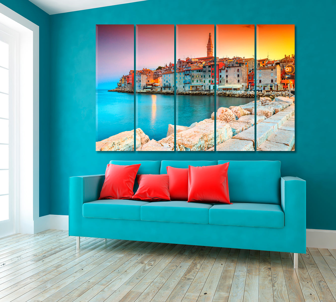 Beautiful Colorful Sunset Rovinj Croatia Canvas Print ArtLexy 5 Panels 36"x24" inches 
