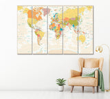 Vintage Political World Map Canvas Print ArtLexy 5 Panels 36"x24" inches 