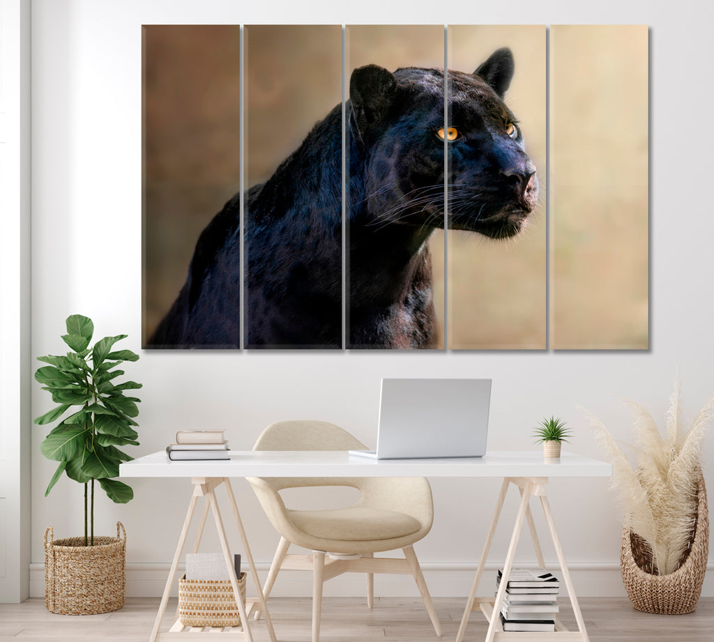 Wild Black Panther Canvas Print ArtLexy 5 Panels 36"x24" inches 