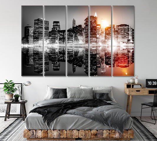 New York City Skyline at Night Canvas Print ArtLexy 5 Panels 36"x24" inches 