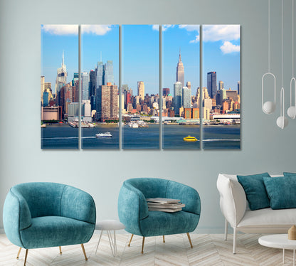 Manhattan Skyline with Hudson River New York City Canvas Print ArtLexy 5 Panels 36"x24" inches 