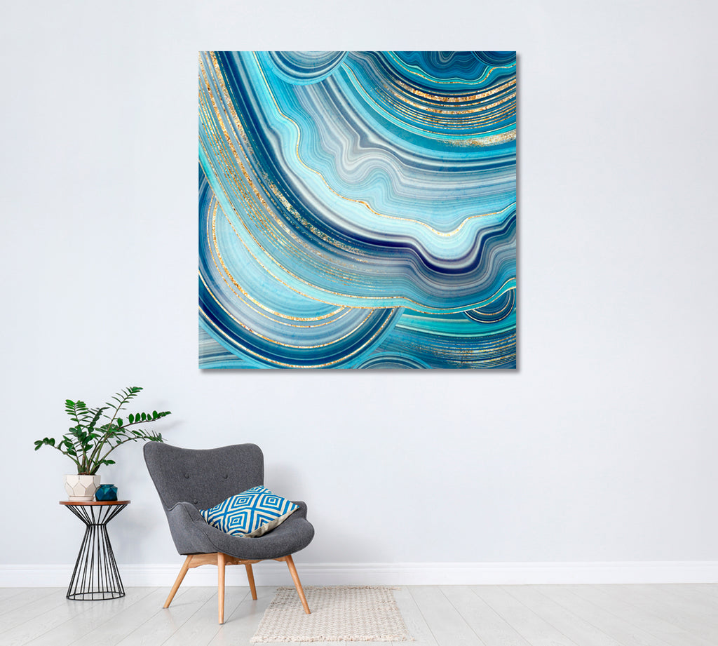 Abstract Blue Agate with Gold Veins Canvas Print ArtLexy   